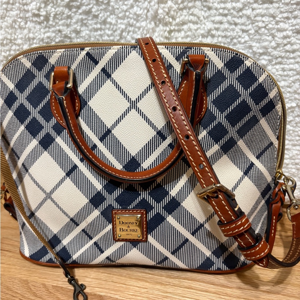 Dooney & Bourke Navy and Brown Plaid Satchel